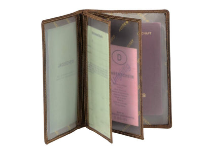 Lederen etui voor jachtakte met afbeelding van een zwijn.