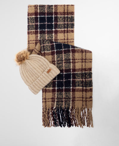 Saltburn beanie & tartan scarf gift set